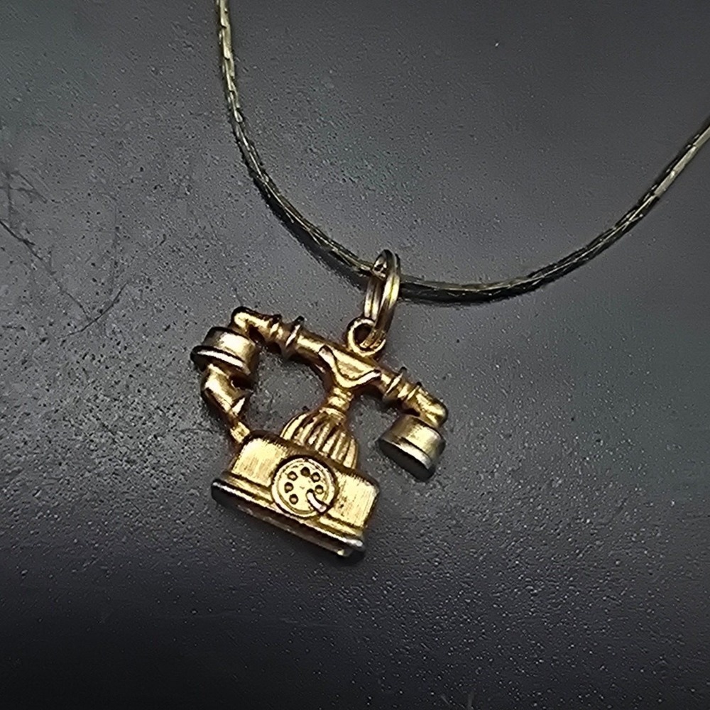 Avon Gold Tone Telephone Pendant Necklace Vintage Jewelry Long Distance Gift